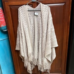 Maurices Cream Knit Cardigan with Fringe